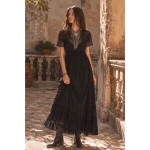 Free People Tulip Maxi Dress Black Lace Mesh Boho Victorian Romantic Goth XS